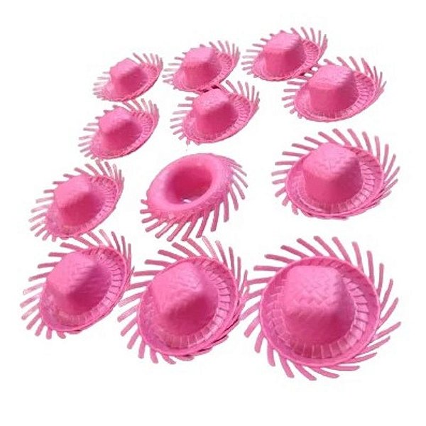 Mini Chapéu Junino de Plástico Rosa - 12 Un
