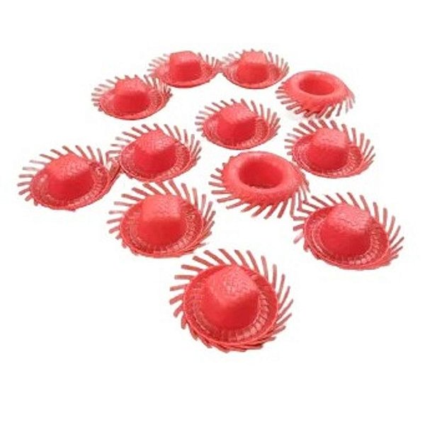Mini Chapéu Junino de Plástico Vermelho - 12 Un