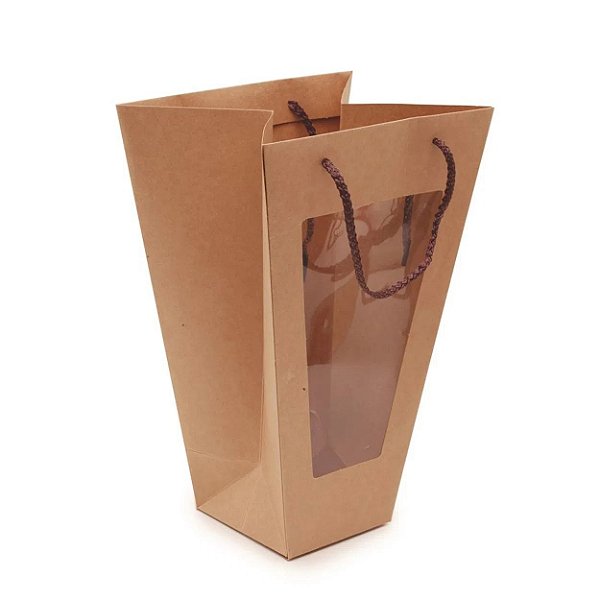 Sacola com Visor Liso Kraft G 33x23x12cm - 10 Un