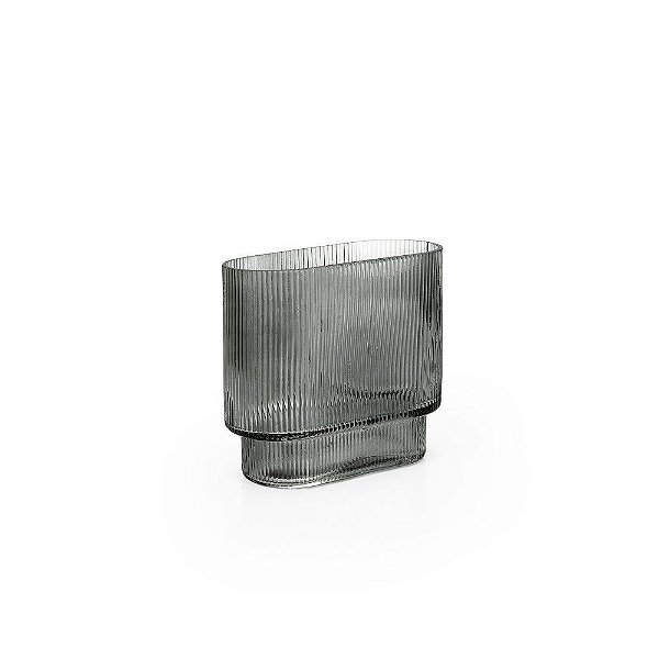 Base Vidro Oval Canelada Fumê 20x20x18cm - 1 Un