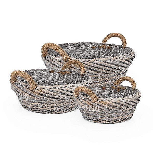 Cesta Oval Baixa Panda - Kit com 3 Un