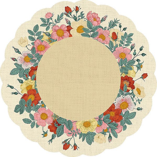 Folha Poli Redondo Linho Floral Off White 48cm - 50 Un