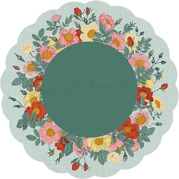 Folha Poli Redondo Linho Floral Verde 48cm - 50 Un