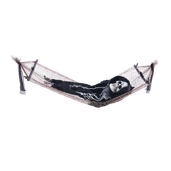 Caveira na Rede Halloween Com Som, Luz e Movimento 84cm - 1 Un