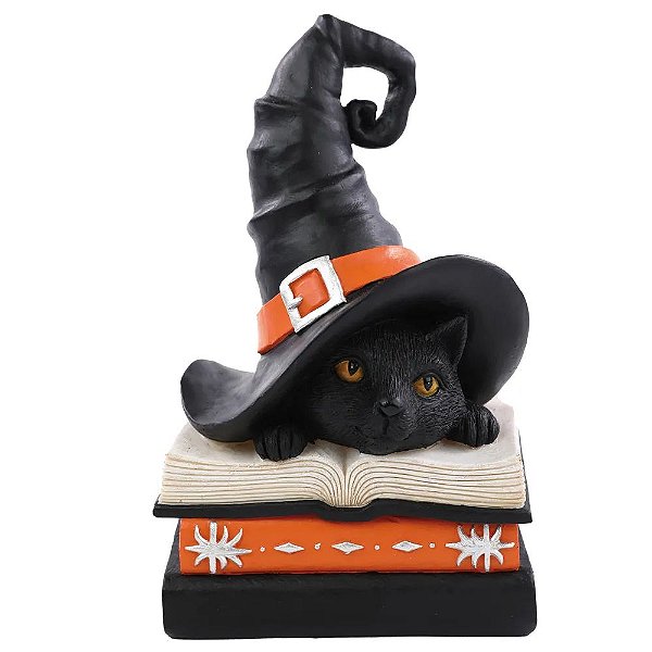 Enfeite de Resina Gato com Chapéu 21,5cm - 1 Un
