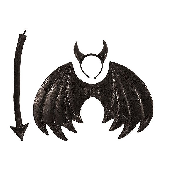 Kit Fantasia Halloween - Tiara com Cauda e Asa Preta
