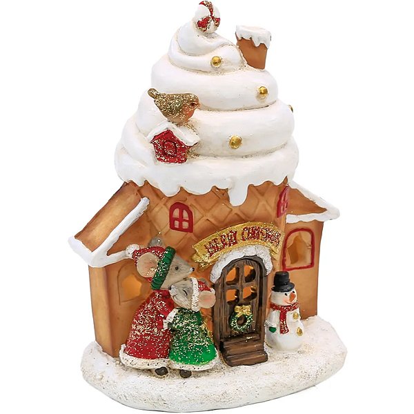 Decoração Natalina Casa Cupcake com Led 17x11cm - 1 Un