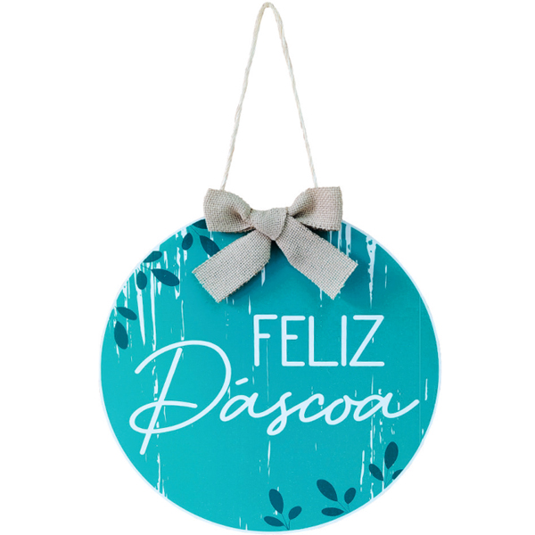 Placa de MDF Redonda Feliz Páscoa 30cm - 1 Un