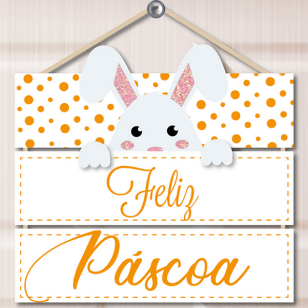 Placa de MDF 3 Partes Coelhinho Feliz Páscoa - 1 Un