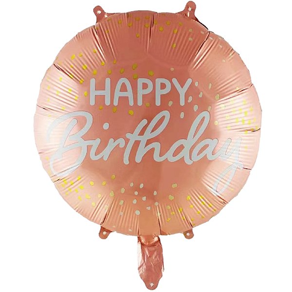 Balão Metalizado Redondo Happy Birthday 18" Rose Gold - 1 Un