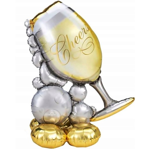 Balão Metalizado Base Taça de Champagne 40" Cheers - 1 Un