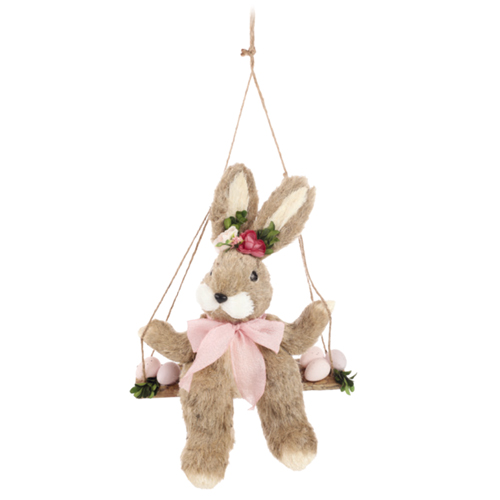Coelho Decorativo de Rattan no Balanço Banoffee 28cm - 1 Un