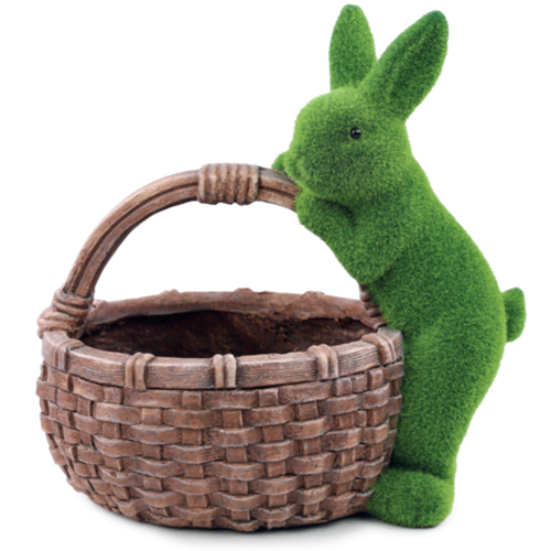 Coelho Decorativo de Tecido Grama com Cesta Mesh 36x25cm - 1 Un
