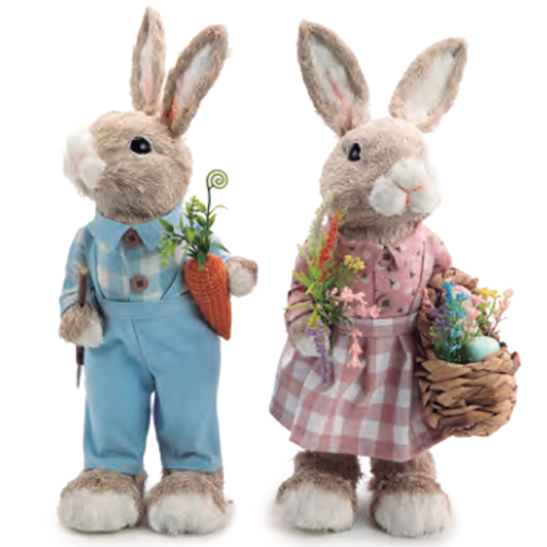 Coelho Decorativo de Tecido com Flor e Pá Milkshake 38cm - 2 Un