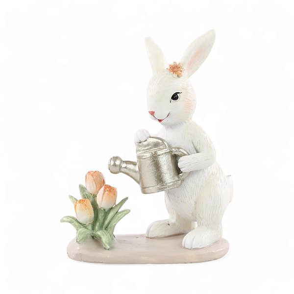 Coelho Decorativo de Resina Regando Flores La Belle 12,5cm - 2 Un