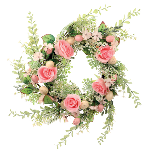 Guirlanda Decorativa com Ovos e Flores Rosa/Verde Fondant 60cm - 1 Un