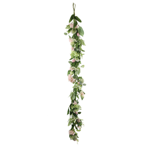 Galho Longo com Flores e Ovos Fondant 68cm Verde Escuro/Rosa - 1 Un