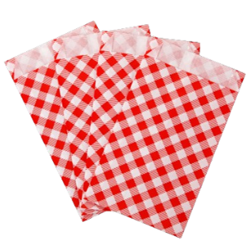 Saco de Papel Xadrez Junino 14x8cm Vermelho - 50 Un