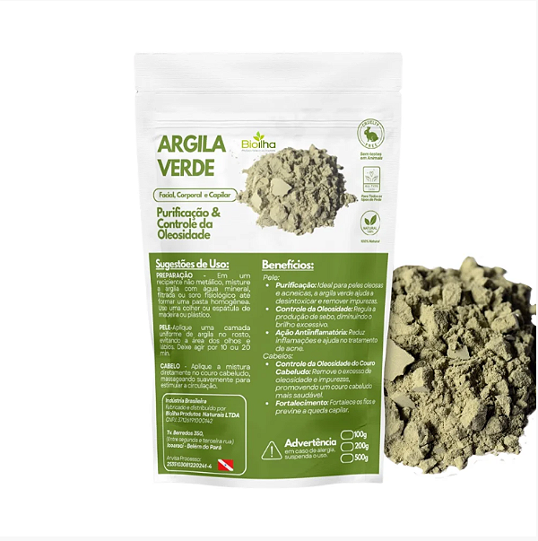 Argila verde em pó 500g - Bio Ilha
