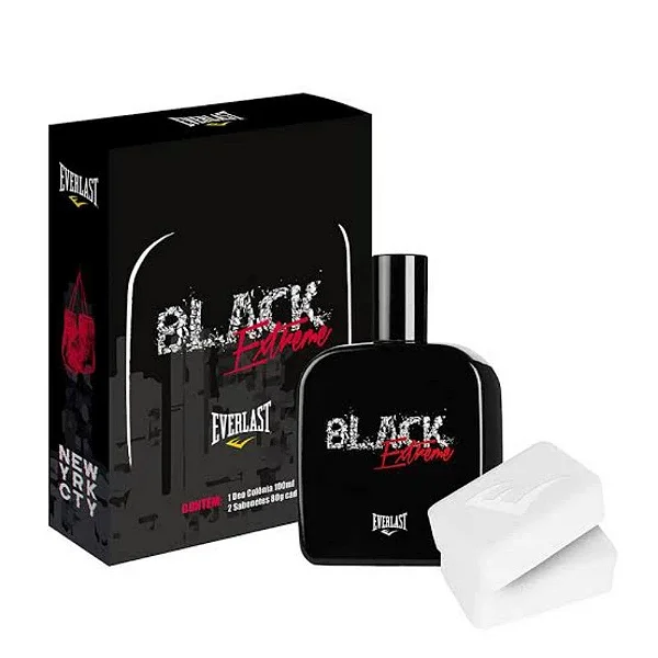 Kit Black Extreme Everlast Masculino - Deo Colônia 100ml + 2 Sabonetes 80g Cada