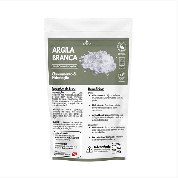 Argila branca em pó 200g - Bio Ilha