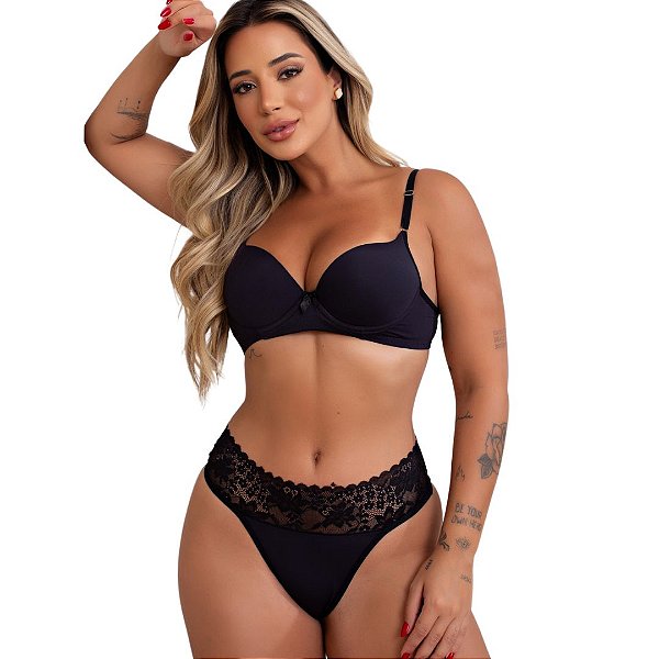 Conjunto de Lingerie Vivíssima Paloma Básico com Bojo Preto