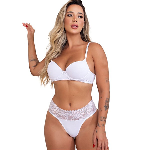 Conjunto de Lingerie Vivíssima Paloma Básico com Bojo Branco