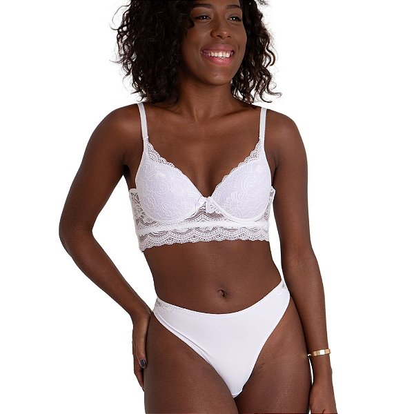 Conjunto de Lingerie Vivíssima Lina com Bojo e Renda Branco