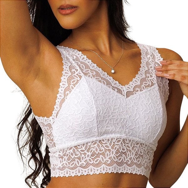 Cropped Vivíssima Patrícia com Renda sem Bojo e sem Aro Branco