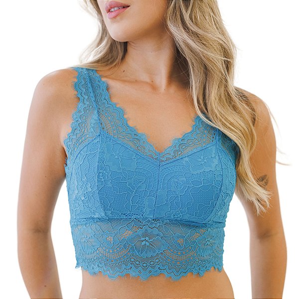 Cropped Vivíssima Patrícia com Renda sem Bojo e sem Aro Turquesa