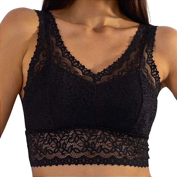 Cropped Vivíssima Patrícia com Renda sem Bojo e sem Aro Preto