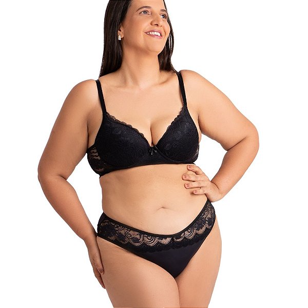 Conjunto de Lingerie Plus Size Vivíssima Carina com Bojo Preto
