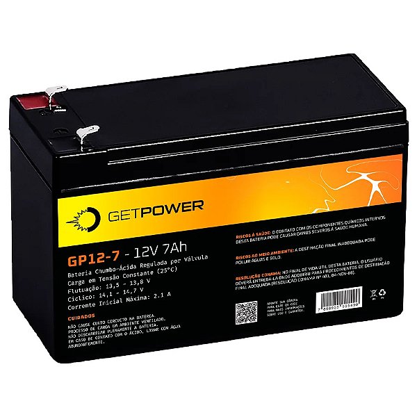 Bateria GetPower 12v 7ah Carrinho infantil, som, amplificador, luz de emergência, nobreaks