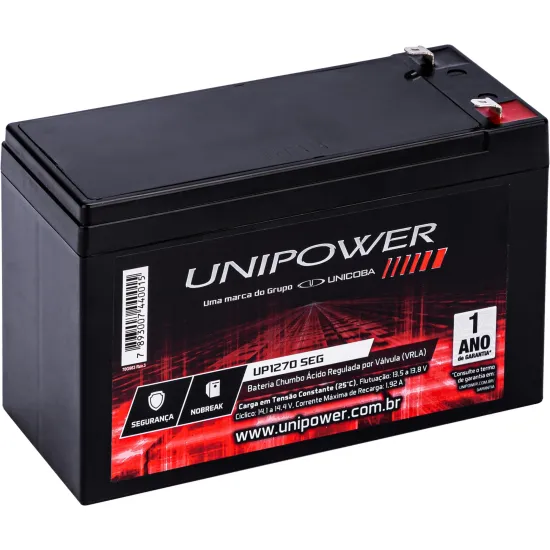Bateria Unipower 12V 1,3Ah - Alarmes, energia solar, brinquedos
