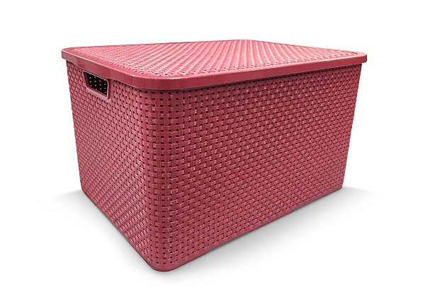 Caixa Organizadora Rattan Decorativa  C/ Tampa 7 Litros Rosa 25589PM Arqplast
