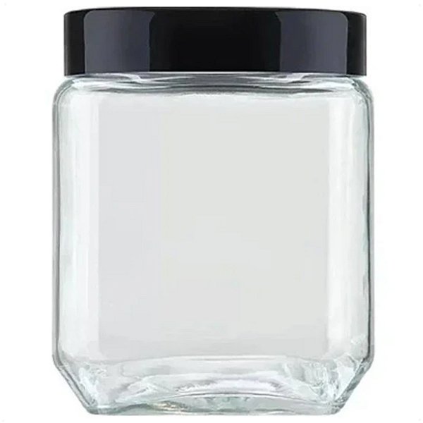 Pote de Vidro Liso Quadrado 1200ML Com Tampa Preta Rosqueável Allmix 	2041201