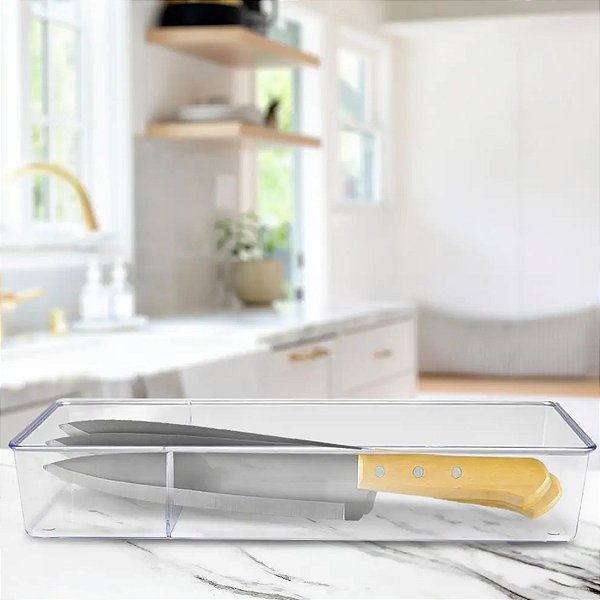 Organizador de Gavetas Transparente Para 5 Facas 34x11x5Cm Plastutti 0462