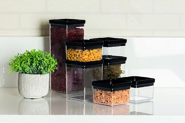 Kit 7 Potes Hermético Quadrado Lumini Black 480/1000/2200ML 1946  PARAMOUNT