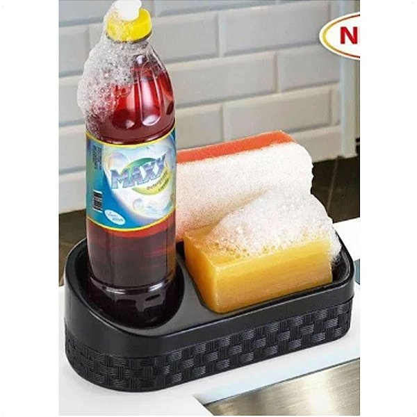 Porta Detergente E Esponja Com Base Preto Rattan Cozinha NITRONPLAST 133/P