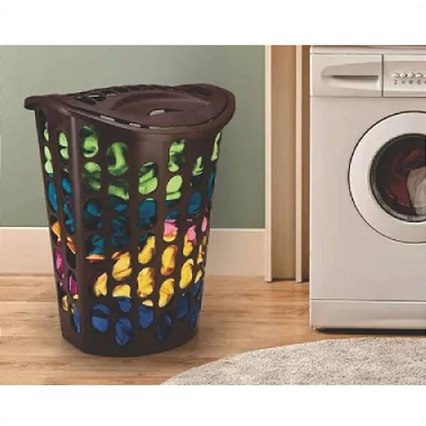 Cesto Para Roupas Telado com Tampa 40 Lts Preto 33x45x57cm INJEPLASTEC 091