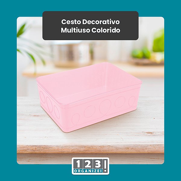 Cesto Multiuso Decorativo Rosa 19x13,5x6,5Cm 123Organizei