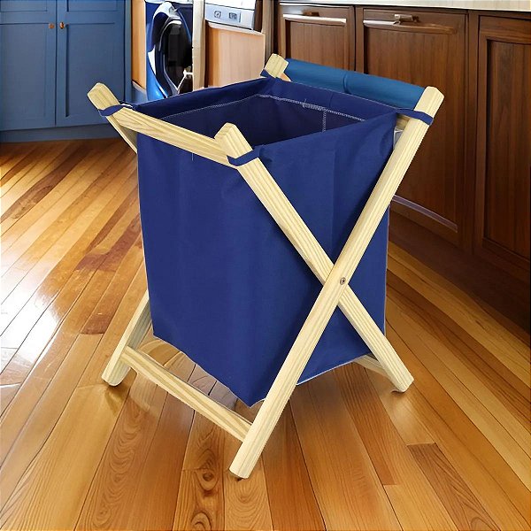 Cesto Multiuso Dobrável Azul Marinho Em Madeira 43x47x60 CM BELFIX 590018