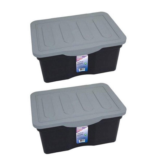 Kit 2 Caixas Organizadoras Multiuso C/ Tampa Preta  5 L  25468PM Arqplast
