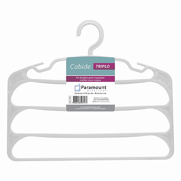 Cabide Triplo Organizador de Roupas  Para Cabideiro Branco 1914 Paramount