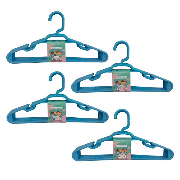 Kit 20 Cabides Infantil Plástico Reforçado 28x14cm Azul Trioplast