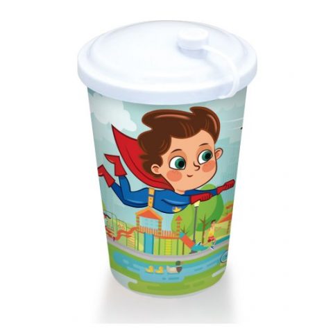 Copo Plástico Infantil Com Tampa Super Herói  550 ML  Azul 25474 Arqplast