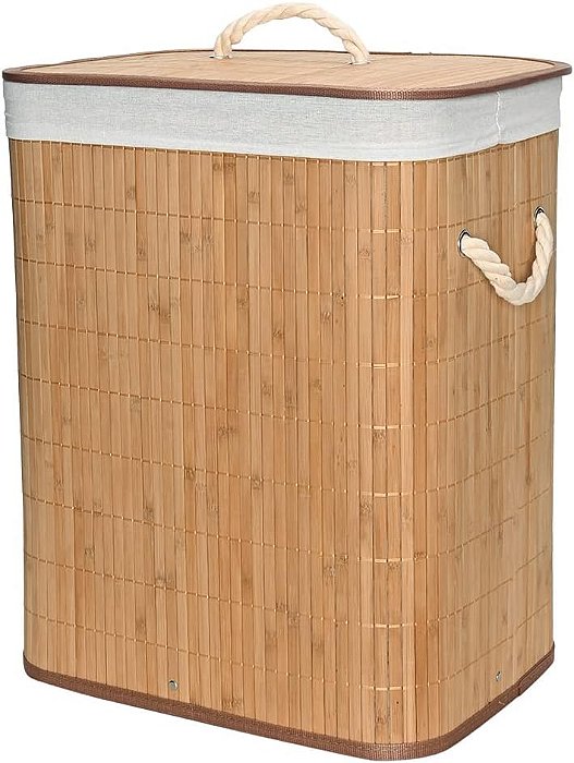 Cesto Organizador De Bambu Claro Com Tampa e Alça 6841  Mimo