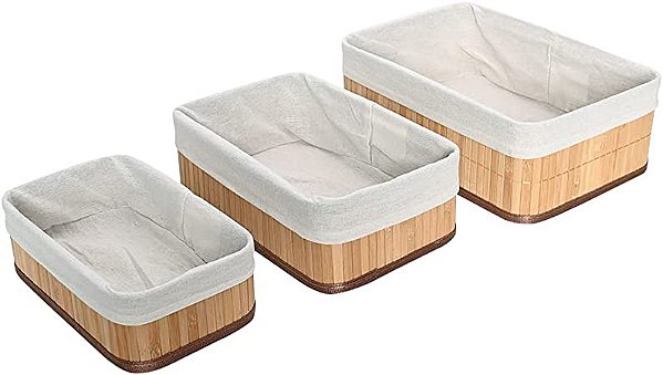 Jogo 3 Cestos Organizadores Multiusos Organico Bambu Claro 6840 Mimo Style
