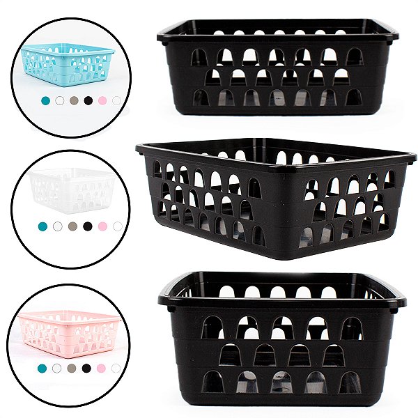 Cesto Multiuso Organizador Pequeno 16x12x6Cm Preto 123Organizei
