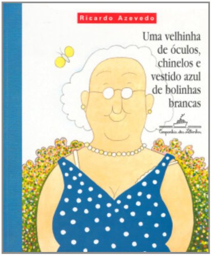 Uma Velhinha De Óculos, Chinelos E Vestido Azul De Bolinha Brancas